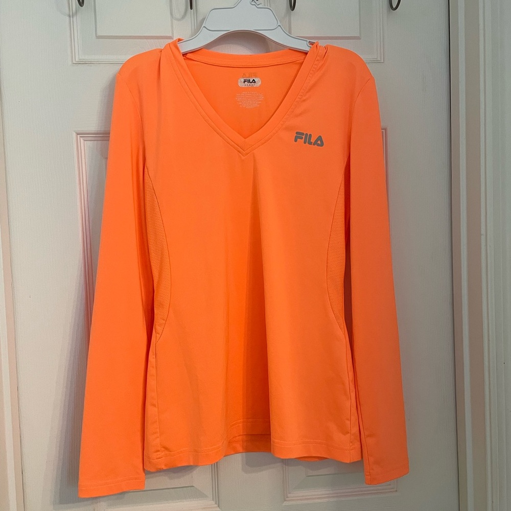 Fila Sport Neon Orange Women Long Sleeve Active Top. Sz S